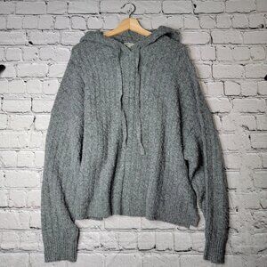Jamison Soft Brynn Cable Knit Drawstring Hoodie LongSleeve In Gray